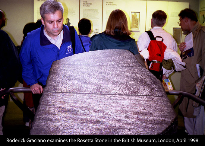 Roderick studies the Rosetta Stone